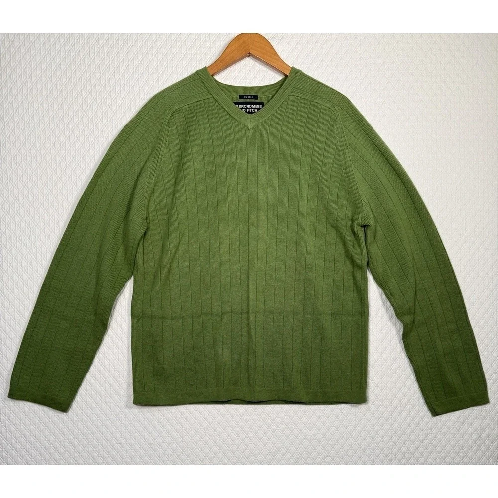 Vintage Abercrombie & Fitch A92 Muscle Sweater Men's Large Green Long Sleeve Y2K